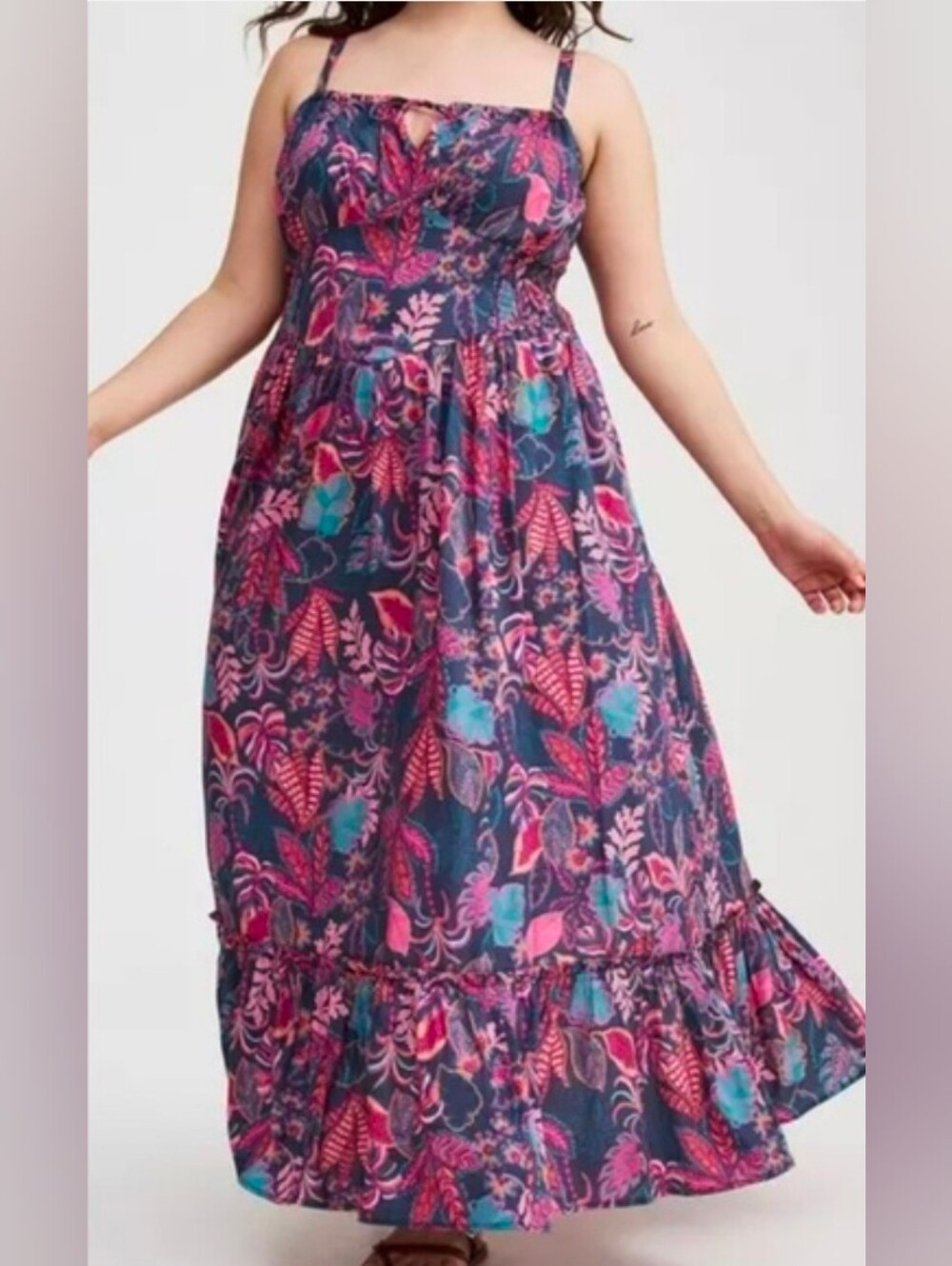 torrid washable challis smocked maxi dress Connie leaves peacoat size 1x NWT - Picture 3 of 13